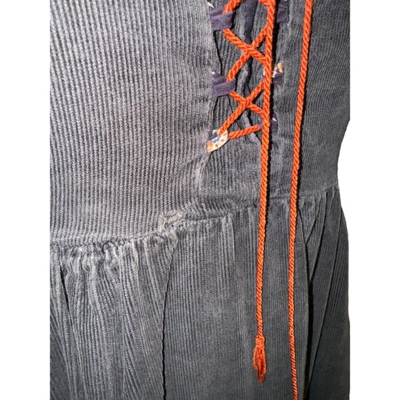 Vintage Hippie Dress by Trivia Corduroy Dress Midi Deep V 1970s - Picture 2 of 6